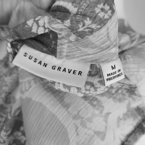 Susan Graver 2 Pieces Grey White Floral Damask Chiffon Vest Black Tank Size M - Picture 8 of 8